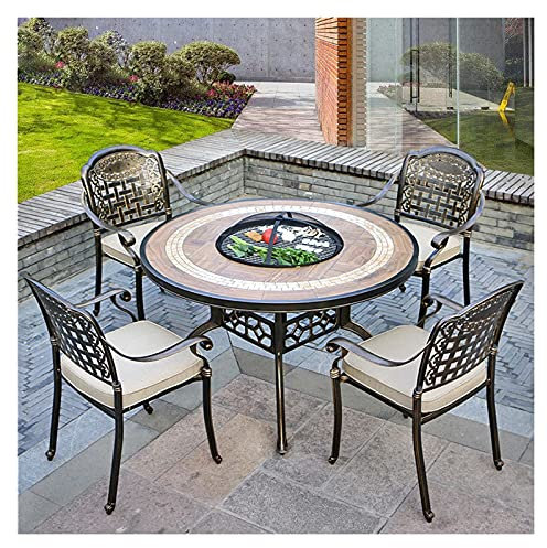 NOALED Braciere Tavolo da Grill da Giardino per Esterni - Braciere a Legna, Set Tavolo e Sedie da Ristorante per Feste BBQ- con 4 Sedie, Tavolino da caffè da Esterno,122 cm/48