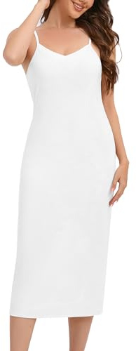 SHCNSJC Nightdress for Women UK Long Slip Dress for Ladies Soft Full Slip Petticoat Spaghetti Strap Nighties for Women Women's Nightdresses Chemises V Neck Negligee Nightgown Nightwear，Champagne M