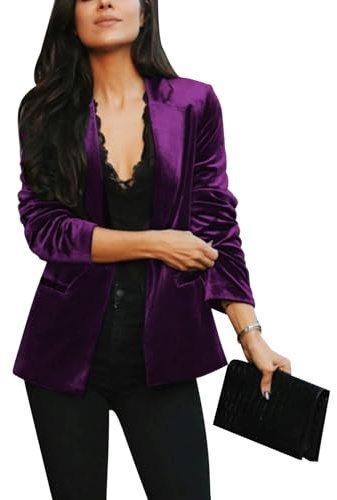 MINTLIMIT Womens Velvet Blazer Suit Jacket Lapel Button Long Sleeve Blazer Jacket Tailored Outfit with Pockets,L,Purple