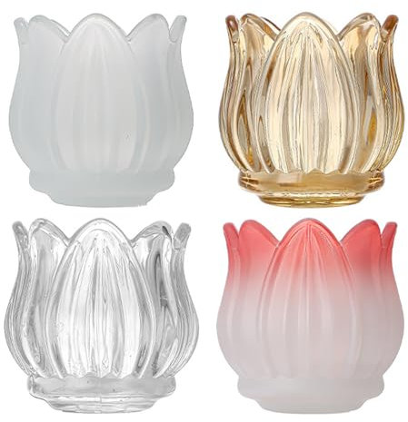 ZHDOKA 4pcs Tulips Glass Candle Holders, Tulips Flower Shaped Tealight Candle Holders Glass Votive Candle Jars,Romantic Vintage Candlestick Cups for Wedding Party Table Centerpiece