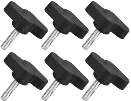 QUARKZMAN M4 x 16mm Tornillos Moleteados, 6pcs Perillas de Ala en T Rosca Macho de Acero Inoxidable 304 Tuerca Pomo de Mango Asas Ajustables Sujeción Manual para Máquina, Negro, 27mm Ancho
