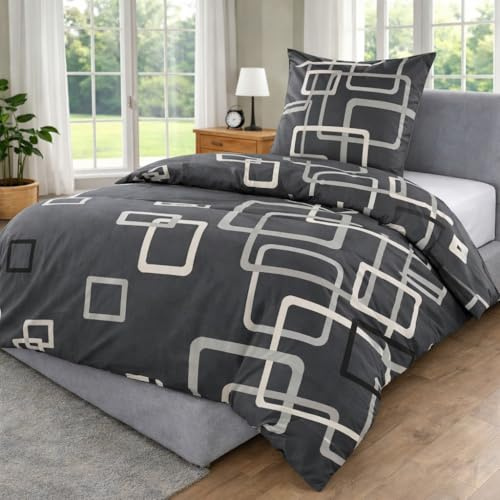 MALIKA Set di biancheria da letto 155 x 220 cm, in cotone rinforzato, motivo a quadri 155 x 220 cm, federa 80 x 80 cm, biancheria da letto Oeko-TEX, con chiusura lampo