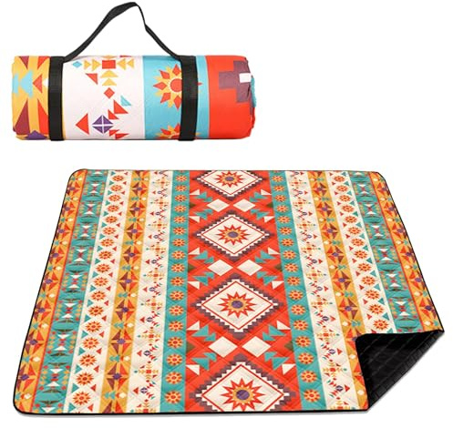 Ayolofei Couverture de pique-nique imperméable, tapis de plage pliable anti-sable avec poignée de transport, couverture de pique-nique lavable 200 x 200 cm pour camping, parc, jardin, plage, extérieur