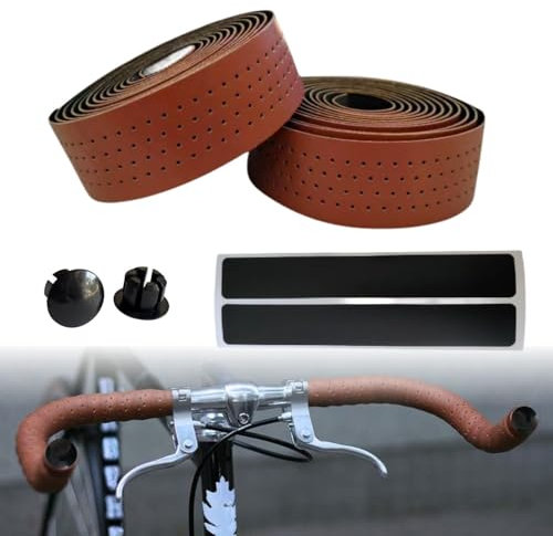 Lyivisk Lenkerband für Rennrad und Gravel Dicke wasserfest rutschfest stoßdämpfend mit Lederoptik inklusive Abklebeband und Lenkerstopfen (Braun)