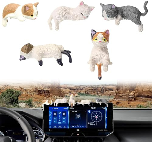 Omnikryp 5 Pièce Decoration Voiture, Accessoires D'intérieur de Voiture en Forme de Chat Mignon, Ornements de Rétroviseur, Accessoires Intérieurs, Personnalisation Décoration