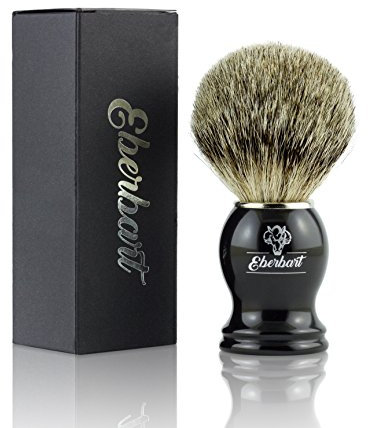 Eberbart Pennello barba in tasso (incl. EBook Gratuito) – Pennello da Barba Professionale di alta qualità in pelo di vero tasso con confezione regalo - per una rasatura delicata e profonda
