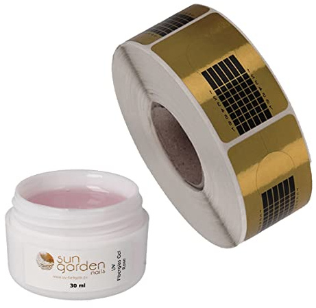 Sun Garden Nails UV Aufbaugel Fiberglas Gel Rose klar 30ml +500 Modellierschablonen