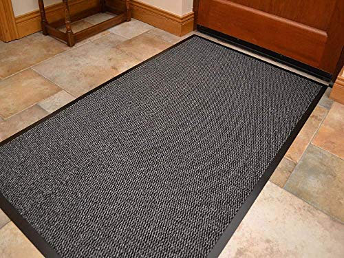 Heavy Duty Barrier Mat Indoor & Outdoor Kitchen Hallway Door Mat Rug Machine Washable Back Door Entrance Non Slip Traps Dirt PVC Rubber Barrier Mat (Grey, 120x180cm)