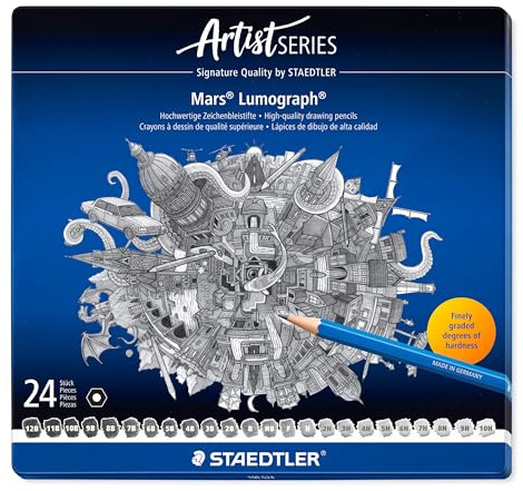 Staedtler Mars Lumograph - Set Matite da Disegno e Scrittura con Mine di Varie Gradazioni, Matite Grafite Resistenti alla Rottura, Ideale per Cancelleria Scuola Università Ufficio e Cartoleria, 24 Pz