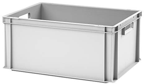 1a-TopStore Euro-Stapelbox EB-632, 600x400x320 mm (LxBxH), verstärkter Rippenboden, grau ähnl. RAL7001, aus Polypropylen, lebensmittelecht, 2 Handgriffe, ca. 63 Liter Vol.