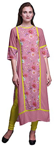 Bimba Light Pink Floral Mignon Dahlia Printed Straight Tunic Dresses for Women Printed Indian Clothing Large