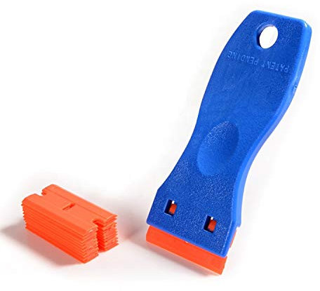 CANOPUS Plastic Scraper Tool Non Scratch Razor Scraper Tool with 10 Plastic Razor Blade, Scraper for Cleaning Labels and Decals from Glass, Windshields, Plastic Razor Scraper, Plastic Oven Scraper
