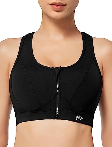 Yvette Sport BH Starker Halt Vorderverschluss Große Größe Mesh Ringerrücken für Lauf Joggen Reiten, Schwarz, L