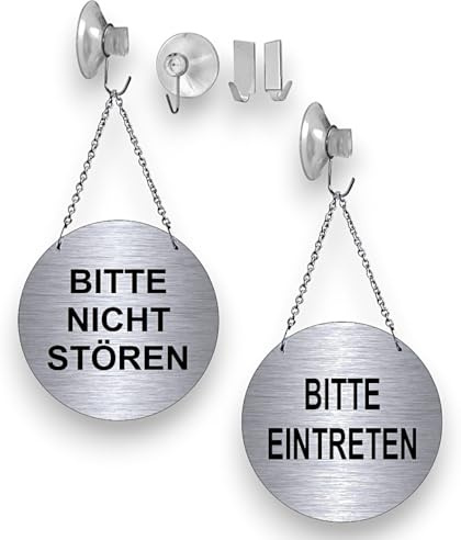 Bitte nicht stören-Bitte eintreten-Alu.-Edelstahloptik-Wendeschild-Infoschild-Hängeschild-Schild-130 mm Ø (139-21 mit Saughaken)