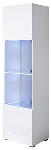 MB Muebles Bonitos | Vitrinenschrank Luke V6 | Breite 40 x Höhe 167 x Tiefe 29 cm | Glänzendes Melamin | Mit Standardfüße | Weiß