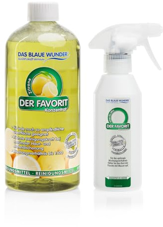 Das blaue Wunder - Der Favorit Allzweckreiniger (1000 ml, Zitrone) Universalreiniger für Haushalt Küche Bad Auto, Konzentrat inkl. Sprühflasche