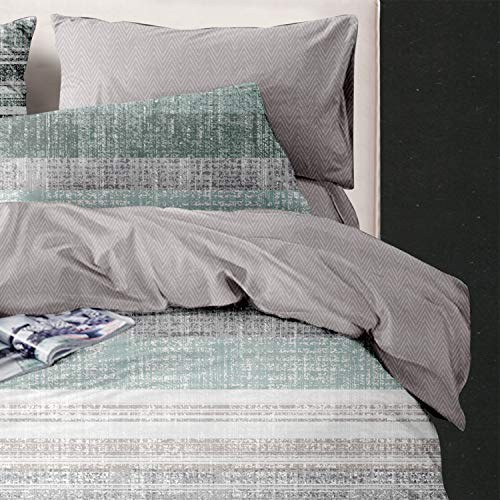 WedDecor Green Duvet Cover Set Double, Geometric Print Stright Lines Design Soft Microfibre Quilt Cover Set with Zipper Closure, Hypoallergenic Bedding Set with 2 Pillowcases - Double (200cm x 200cm)