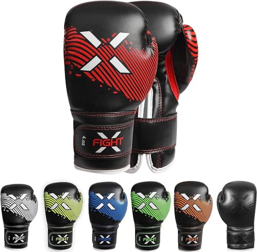 FightX Kinder-Boxhandschuhe, 113 g und 170 g, PU-Leder, Sparringhandschuhe für Mädchen und Jungen, Junior, MMA-Kampf-Boxhandschuhe für 3–12 Jahre, mehrere Farben, Rot, 113 g