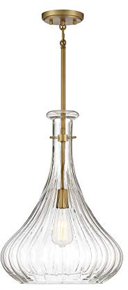 Savoy House 7-2265-1-322 Bristo Industrial Clear Fluted Glass Pendant, 1-Light 60 Watt, 20 H x 14 W, Warm Brass