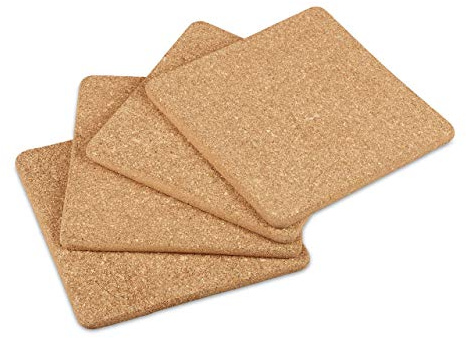 Relaxdays Korkuntersetzer 4er Set, für Töpfe & Pfannen, eckige Topfuntersetzer, hitzebeständig, 18,5 x 18,5 cm, Natur, 10028622