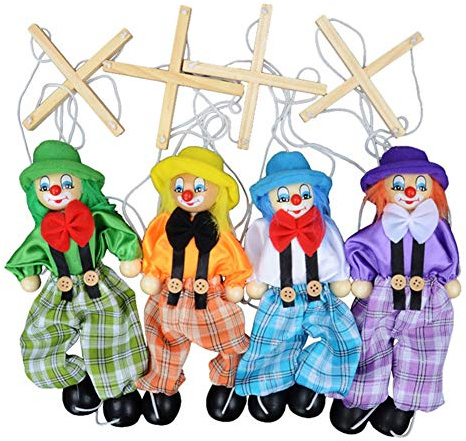 Aideal Clown Marionette String Puppet Toy Wooden Hand Marionette Doll Storytelling Toys for Kids Gift