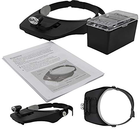 MMOBIEL Lente con fascia 5 pz. con luce LED per riparazione di orologi, gioielli, smartphone, tablet, laptop, droni Ingrandimento 1.2x / 1.8x / 2.5x / 3.5x compreso manuale