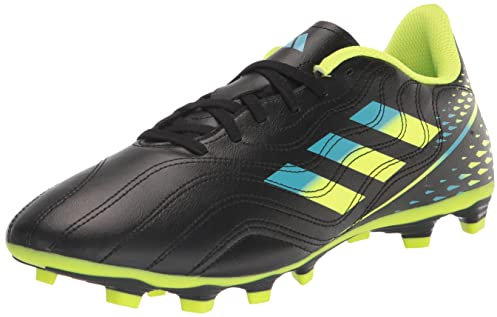 adidas Unisex Copa Sense.4 Flexible Ground Soccer Shoe, Black/Bright Cyan/Team Solar Yellow, 5.5 US Men