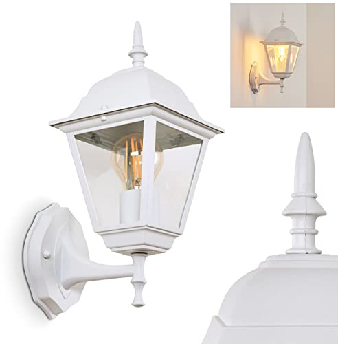 HOFSTEIN Außenwandleuchte Naofe, Außenwandlampe aus Metall/Glas in Weiß/Klar, moderne Wandleuchte Up im Retro/Vintage/Landhaus-Design, E27, IP44, Eingangsbereich, Haustür, Terrasse, Hof