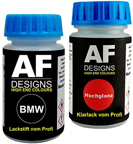 Stylo de retouche compatible avec BMW A76 TIEFSEEBLAU Metallic + Set de peinture automobile comprenant vernis transparent et peinture de base, 50ml chacun