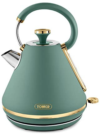 Tower T10044JDE Cavaletto Pyramid Kettle with Fast Boil, Detachable Filter, 1.7L, 3000 W, Jade & Champagne Gold