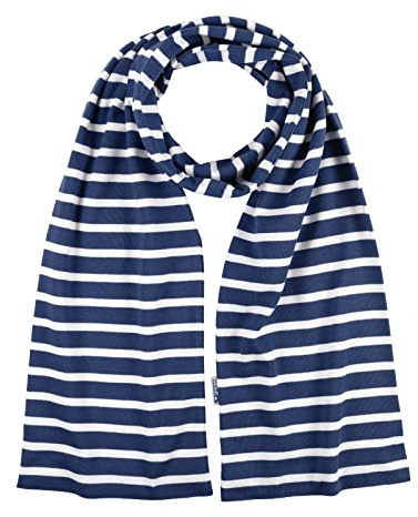 modAS Unisex Bretonischer Schal mit Streifen und uni verschieden Farben - Herrenschal Damenschal Kinderschal 20x160 cm in Blau-Melange-Weiß