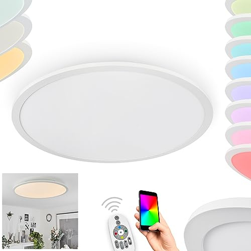 HOFSTEIN LED Deckenleuchte Sani, Deckenpanel aus Metall/Kunststoff in Weiß, dimmbar über Fernbedienung, App-Steuerung, RGB Farbwechsel, 34 W, 4250 Lumen, CCT 2700-6500 Kelvin, Esszimmer, Schlafzimmer