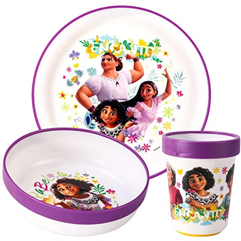 Encanto 3pcs Reusable Bicolor Premium Kids Dinner Tableware Set Plate, Bowl & Tumbler, BPA Free