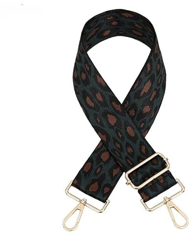 Verstellbarer Schultergurt für Taschen 5cm Breiter Taschengurt Schulterriemen für Damen Herren 80-130cm Leopardenmuster Boho-Stil Ersatz Umhängegurt mit Karabiner DIY Zubehör für Tasche Grün