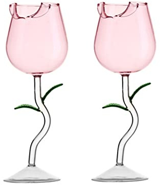Plcnn Weingläser mit Rosenblüten, kreatives Rosen-Cocktailglas, Blumenform, Cocktail-Weinglas-Set für Geschenke, Party, Abendessen, Hochzeit, Festival, Trinkgeschirr, 2 Stück