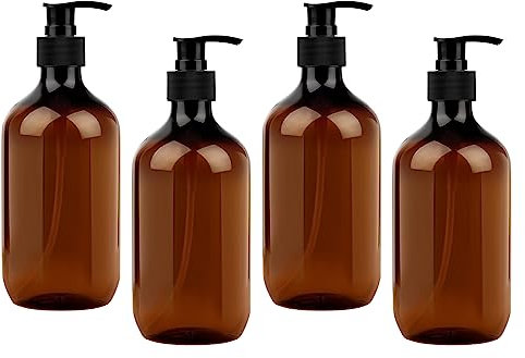 MXTIMWAN 4 Pièces Bouteille Shampoing Vide, Distributeur de Savon 500 ML, Distributeur Gel Douche en Pet pour Savons, Lotions, Détergents, Liquide