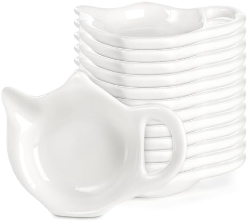 Elsjoy 12 Pack Ceramic Tea Bag Holder Plates, Teapot Shaped Tea Bag Coaster for Used Tea Bag, Small Tea Bag Dish Set, Afternoon Tea Accessories