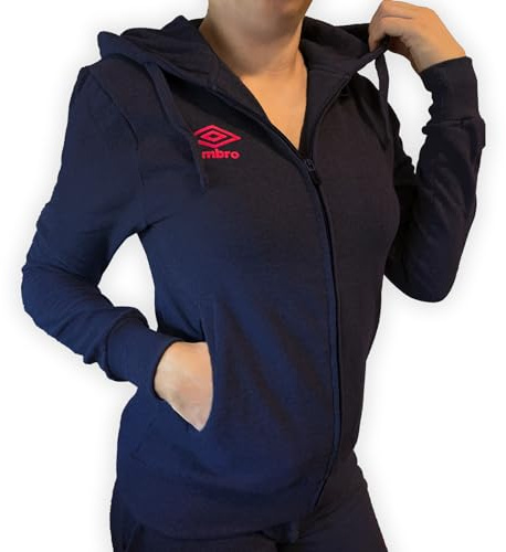 Umbro - Felpa da Donna Garzata Invernale in Caldo Cotone con Cerniera, con Cappuccio, Tuta Donna in Cotone Felpato, Sportiva, Casa, Palestra, Jogging, Tempo Libero (S, Blu Navy)