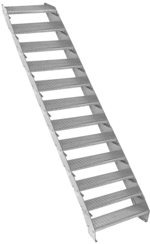 Metalltrappa 12-delad Justerbar Höjd 60 cm Bred Galvaniserat Stål Silver 12 Trappsteg Väderbeständig Gallertrapp Utomhusbruk Trädgård Terrass Modultrappa 5 mm Stångtjocklek GRATIS Monteringsset