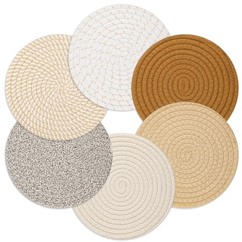 Billbotk 8 Trivets for Hot pots and Pans, 6 Heat Resistant Hot Pads, Pot Holders for Kitchen, Hot Plate Mats for Table, Kitchen Decor for Counter, Home Essentials, Farmhouse, Brown, WT-6-2