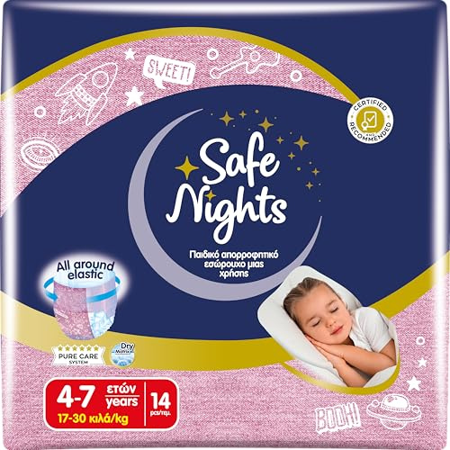 Babylino Safe Nights Girl, Culotte de Nuit Absorbante pour Fille 4-7 ans (17-30kg), 14 Culottes