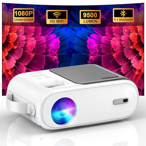 Mini Beamer, XIWBSY 9500 Lumen Bluetooth Beamer 1080P Unterstützt, 5G WiFi LED Heimkino Portable Projektor, Kompatibel mit TV Stick/X-Box/DVD/Laptop/Smartphone/Android/HDMI/USB