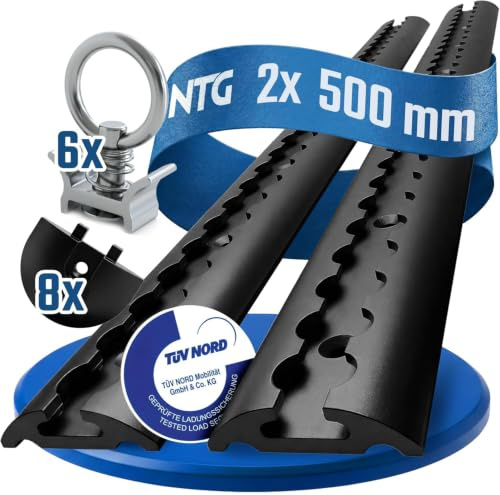 NTG Binario per airline, 0,5 m/500 mm, semicircolare in alluminio, certificato TÜV, selezione set di ricambio, accessorio per rimorchio, fissaggio del carico, guida in alluminio, camion, auto, furgoni