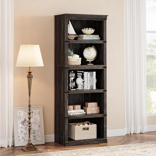 HAUSPROFI 5 Etagen Bücherregal - Bücherregale mit Lagerung, 172 cm Hohe Bücherregal Holz Offene Anzeige Bücherregal Schmal, Bücherregal für Wohnzimmer, Schlafzimmer, Büro, 80 * 32 * 172 cm