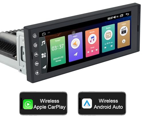 Android Autoradio mit Bildschirm 1 Din Auto Radio Display 6,9 Zoll Kompatibel Wireless Carplay und Android Auto mit Bluetooth Navi WiFi, Google Play, FM/AM/RDS Radio, USB, SWC