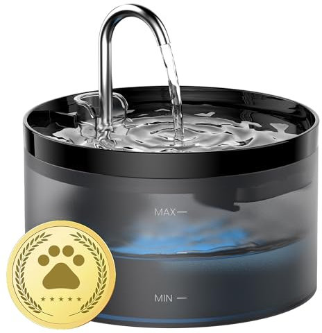 Fontanella per Gatti: Fontana per Gatti - 64oz Fontanella Gatto - Forma di Rubinetto - Pompa Dell'acqua Silenziosa - Filtraggio dei Peli Randagi - Due tipi di Modalità di Flusso Dell'Acqua - Nero