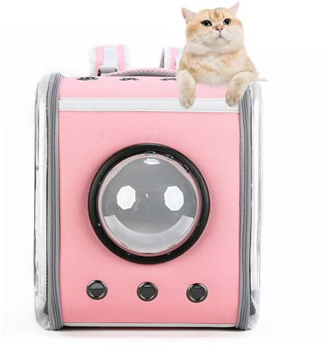 PJDDP Katzentrage-Rucksack Für Kleine Und Mittelgroße Katzen, Welpen, Hunde, Raumkapsel-Haustiertrage-Rucksack Für Outdoor-Reisen, Wandern, Camping,Rosa
