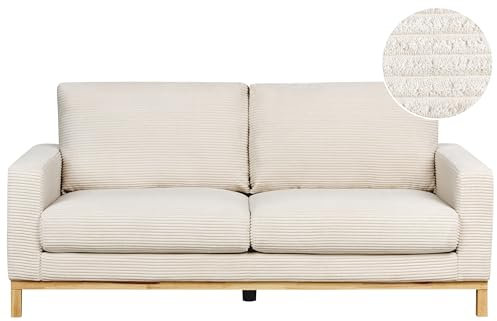Beliani 2-Sitzer Sofa Stoffbezug Cord Beige mit Sitzkissen Armlehnen Holzbeinen Siggard