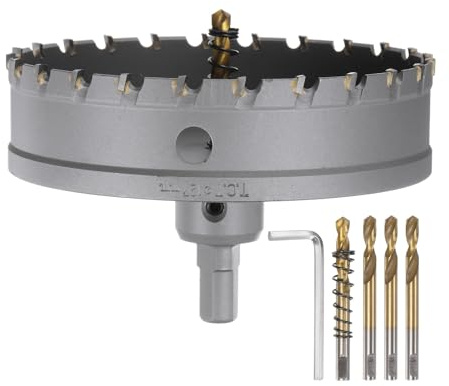sourcing map Kit de scie-cloche trépan en carbure de tungstène de 127 mm avec 5 forets centraux, ressorts, 1 clé pour acier inoxydable, cuivre, fer, aluminium