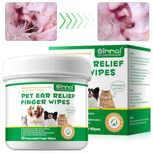 Tücher Für Hundeohren, Hundeohren Reinigungstücher Fingerwipes 50 Stück, Für Hunde & Katzen, Kokosnussöl & Aloe Vera, Entfernt Sanft Wachs, Schmutz Und Ablagerungen, Verhindert Ohrgeruch Und Juckreiz